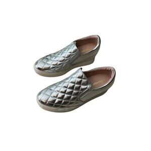Wanted Bushkill Wedge Slip-On Platform Sneakers Quilted Silver Womens Size 9M